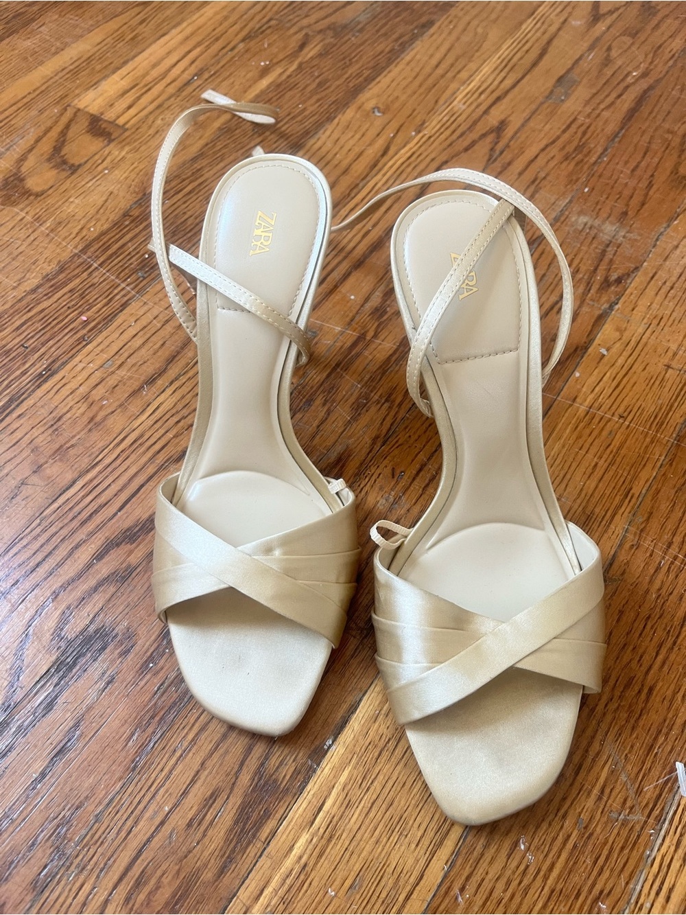 Zara Champagne Metallic Strappy Heeled Sandals